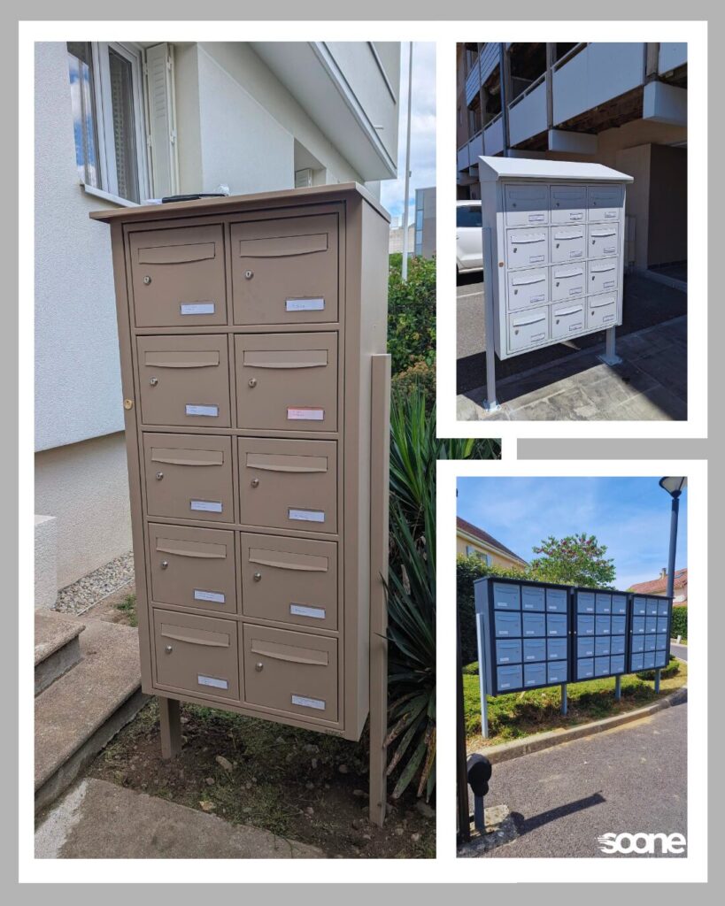 Installation boites aux lettres collectives Soone par entreprise Mercier.